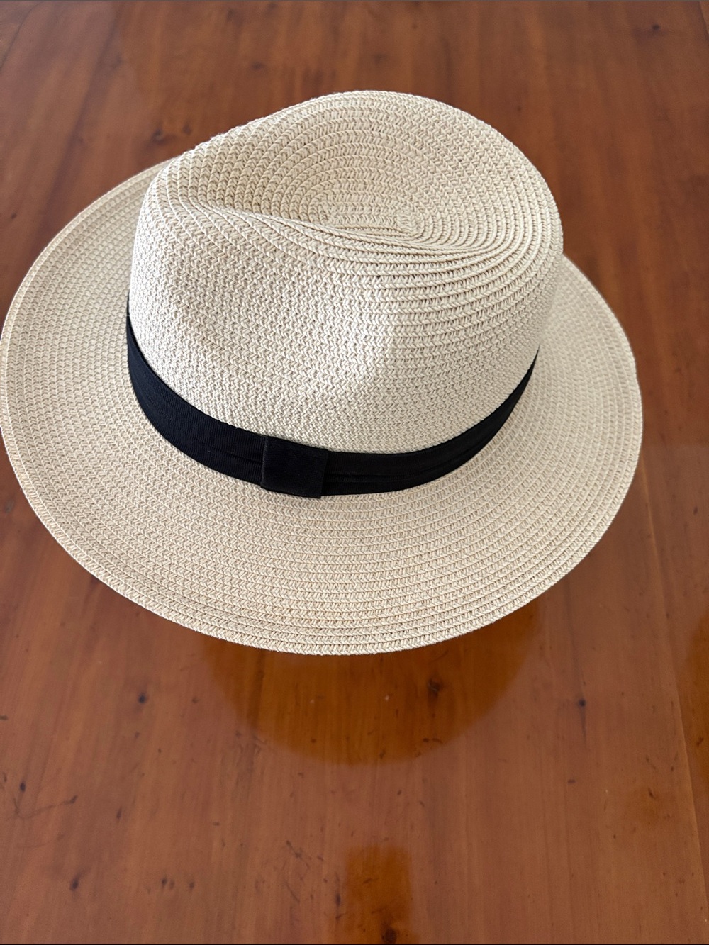 Classic Straw Fedora Hat with Black Band - Neutral - Picture 2 of 6